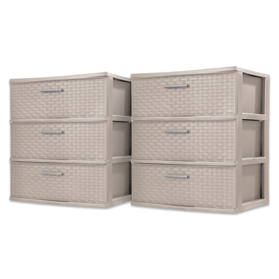 Sterilite 3 Drawer Wide Storage Tower, Weave Home Organizer, Grey Pumice, 2 Pack - VMInnovations