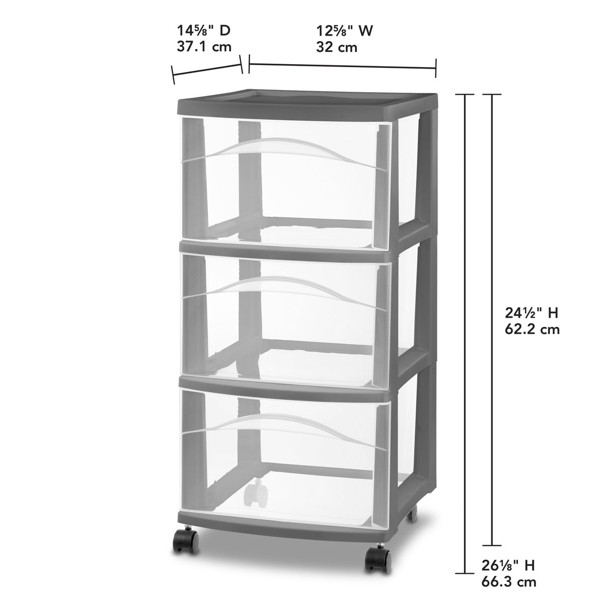 Sterilite 3 Drawer Storage Cart, Plastic Rolling Organization, Flat Gray, 2 Pack - VMInnovations