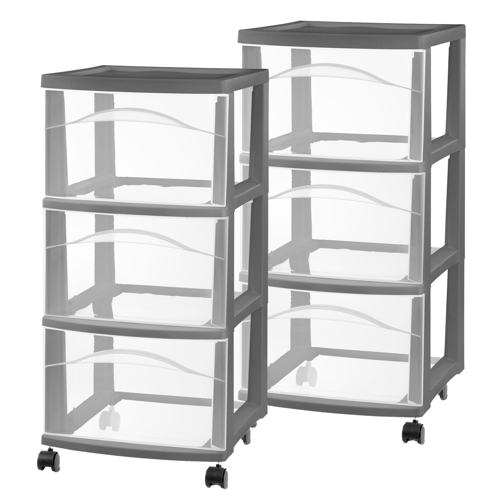 Sterilite 3 Drawer Storage Cart, Plastic Rolling Organization, Flat Gray, 2 Pack - VMInnovations