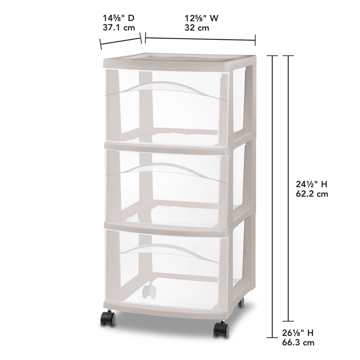 Sterilite 3 Drawer Storage Cart, Plastic Rolling Organization, Grey Pumice, 8 Pk