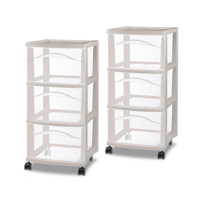 Sterilite 3 Drawer Storage Cart, Plastic Rolling Organization, Grey Pumice, 2 Pk - VMInnovations