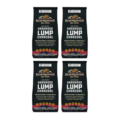 Bear Mountain BBQ 4 Pack Hardwood Lump Charcoal, Premium Grade for BBQ Grills