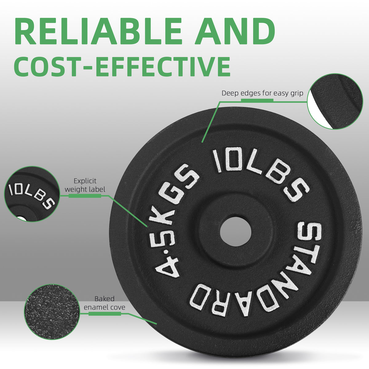 Fitvids Cast Iron Weight Plate, 4 Sets 10 lb Olympic Plate for Strength Training
