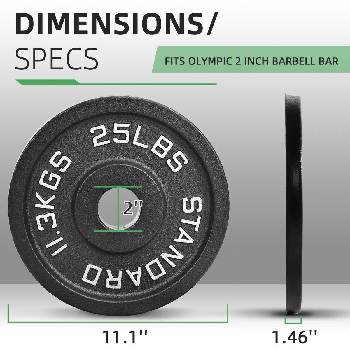 Fitvids 25 lb Cast Iron Grip Weight Plate, Olympic Plate for Strength Training
