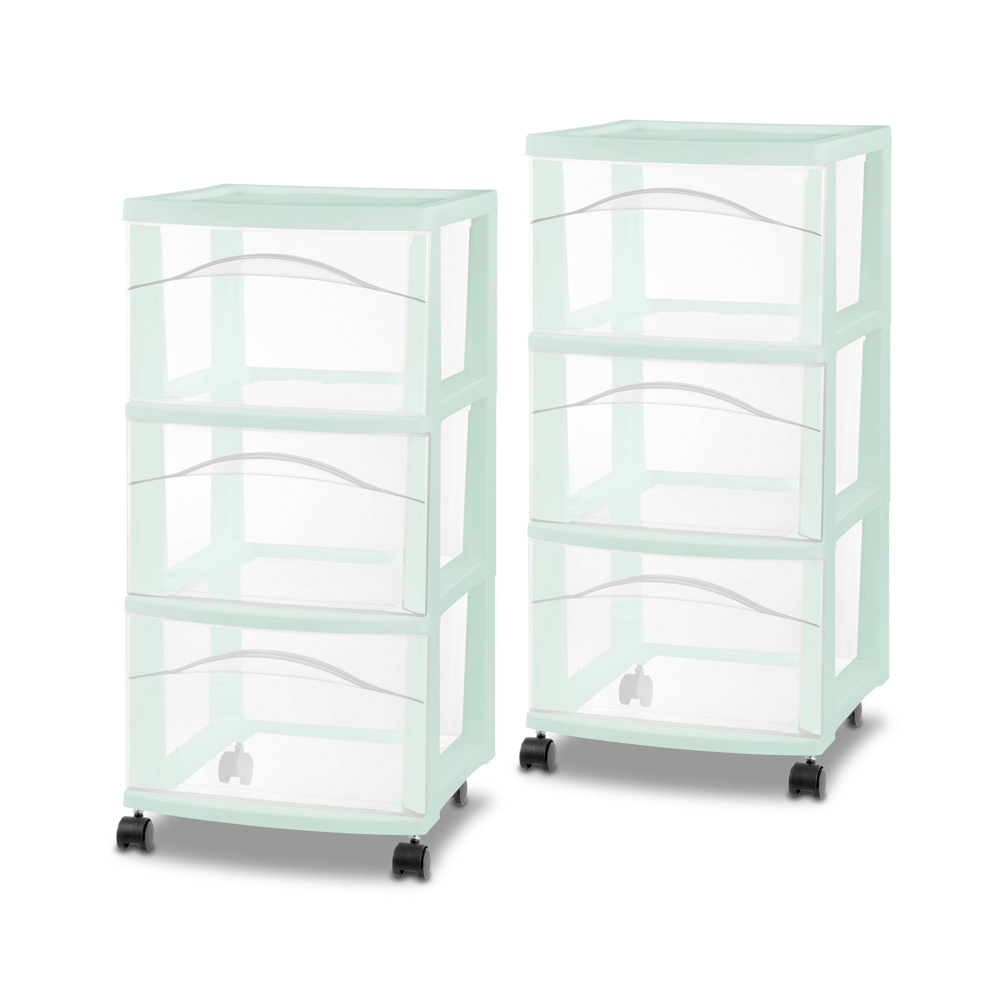 Sterilite 3 Drawer Storage Cart, Plastic Rolling Organization Cart, Mint, 2 Pack - VMInnovations