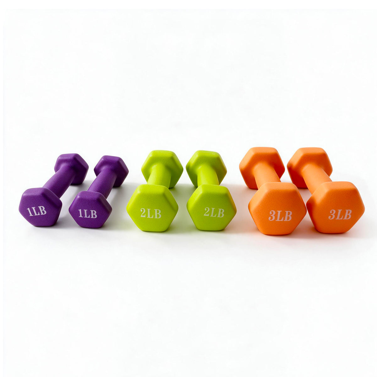 Fitvids 1, 2, and 3 lb Neoprene Dumbbell Set with Non-Slip Grip & Rack, 3 Pairs