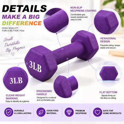 Fitvids 3, 5, and 8 lb Neoprene Dumbbell Set with Non-Slip Grip & Rack, 3 Pairs