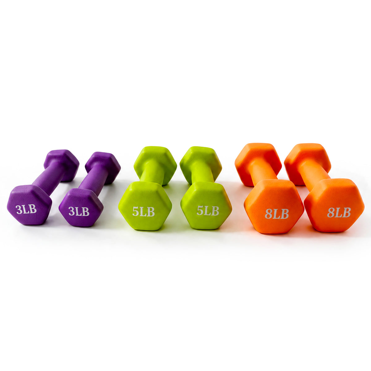 Fitvids 3, 5, and 8 lb Neoprene Dumbbell Set with Non-Slip Grip & Rack, 3 Pairs