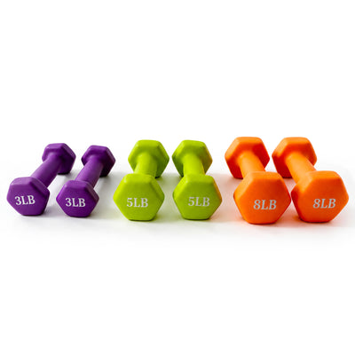 Fitvids 3, 5, and 8 lb Neoprene Dumbbell Set with Non-Slip Grip & Rack, 3 Pairs