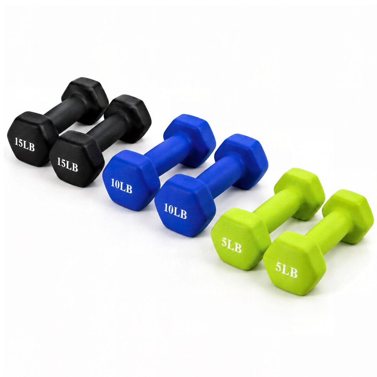 Fitvids 60 lb Neoprene Dumbbell Set with Non-Slip Grip, 5, 10 & 15 lb, 3 Pairs