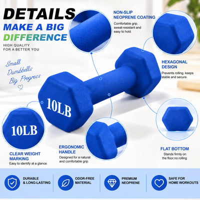 Fitvids 60 lb Neoprene Dumbbell Set with Non-Slip Grip, 5, 10 & 15 lb, 3 Pairs