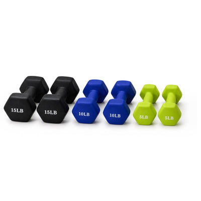 Fitvids 60 lb Neoprene Dumbbell Set with Non-Slip Grip, 5, 10 & 15 lb, 3 Pairs