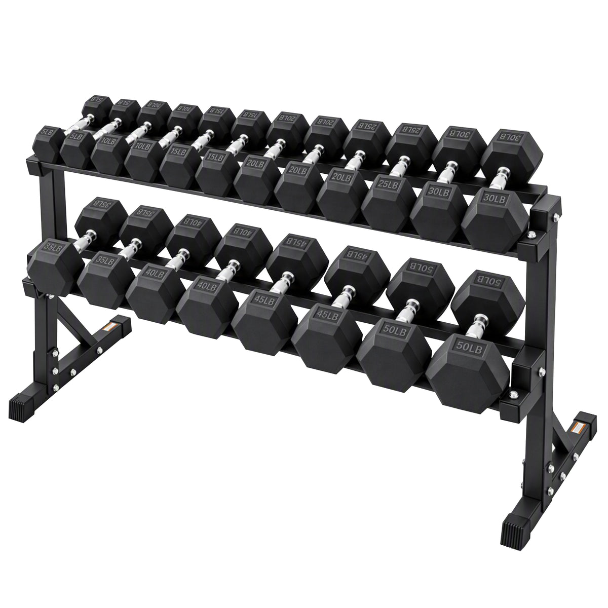 BalanceFrom 5-50 lb Rubber Coated Hex Dumbbell Set with 3-Tier Rack, 10 Pairs