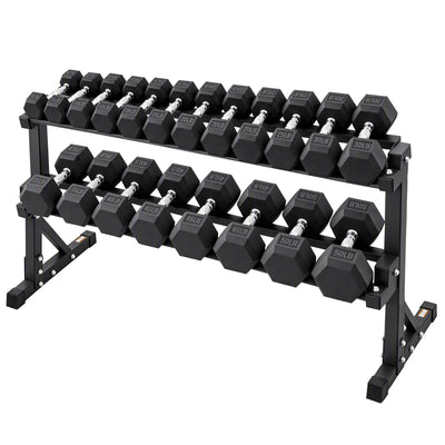 BalanceFrom 5-50 lb Rubber Coated Hex Dumbbell Set with 3-Tier Rack, 10 Pairs