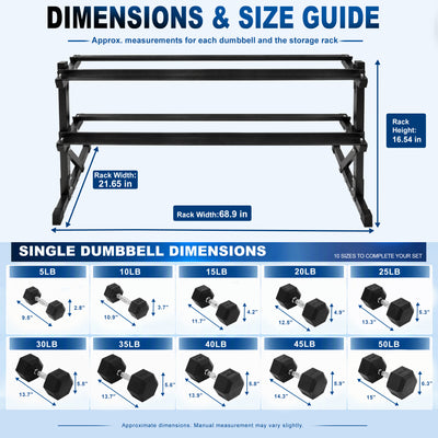BalanceFrom 5-50 lb Rubber Coated Hex Dumbbell Set with 3-Tier Rack, 10 Pairs