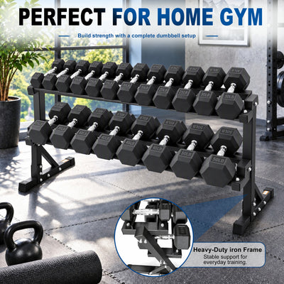 BalanceFrom 5-50 lb Rubber Coated Hex Dumbbell Set with 3-Tier Rack, 10 Pairs