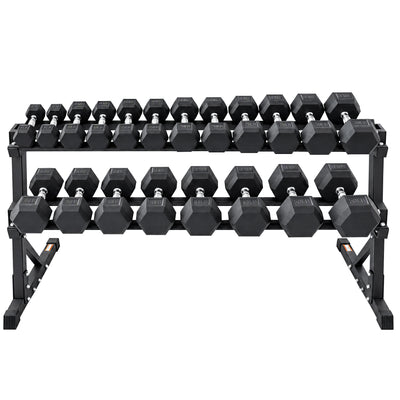 BalanceFrom 5-50 lb Rubber Coated Hex Dumbbell Set with 3-Tier Rack, 10 Pairs