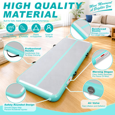 Fitvids 10 Ft Inflatable Gymnastics Training Mat with Electric Pump, Light Green