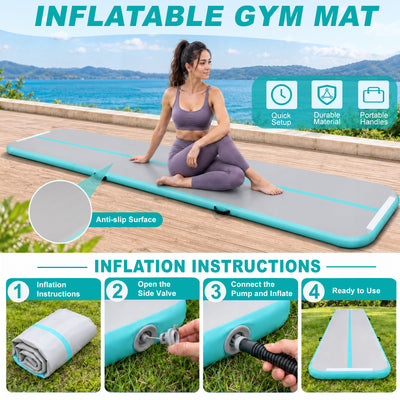 Fitvids 10 Ft Inflatable Gymnastics Training Mat with Electric Pump, Light Green