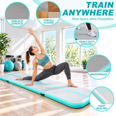Fitvids 10 Ft Inflatable Gymnastics Training Mat with Electric Pump, Light Green