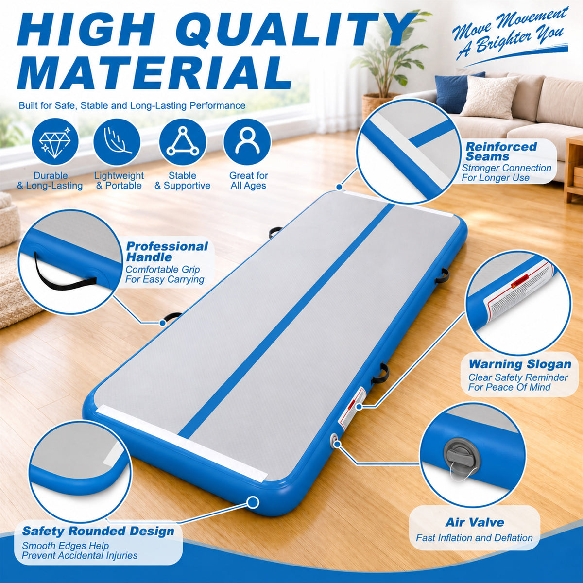 Fitvids 10 Ft Inflatable Gymnastics Mat, Air Track Mat with Electric Pump, Blue