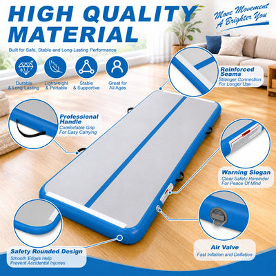 Fitvids 10 Ft Inflatable Gymnastics Mat, Air Track Mat with Electric Pump, Blue