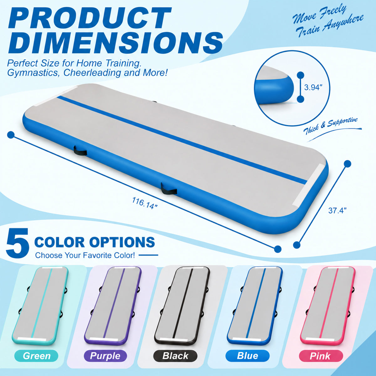 Fitvids 10 Ft Inflatable Gymnastics Mat, Air Track Mat with Electric Pump, Blue
