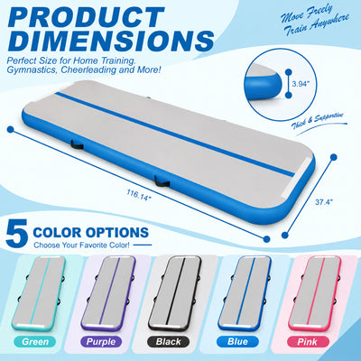 Fitvids 10 Ft Inflatable Gymnastics Mat, Air Track Mat with Electric Pump, Blue