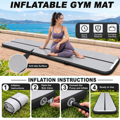 Fitvids 10 Ft Inflatable Gymnastics Mat, Air Track Mat with Electric Pump, Black