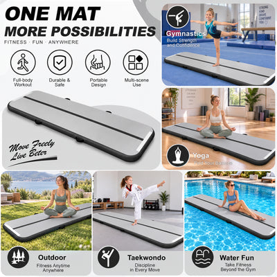 Fitvids 10 Ft Inflatable Gymnastics Mat, Air Track Mat with Electric Pump, Black