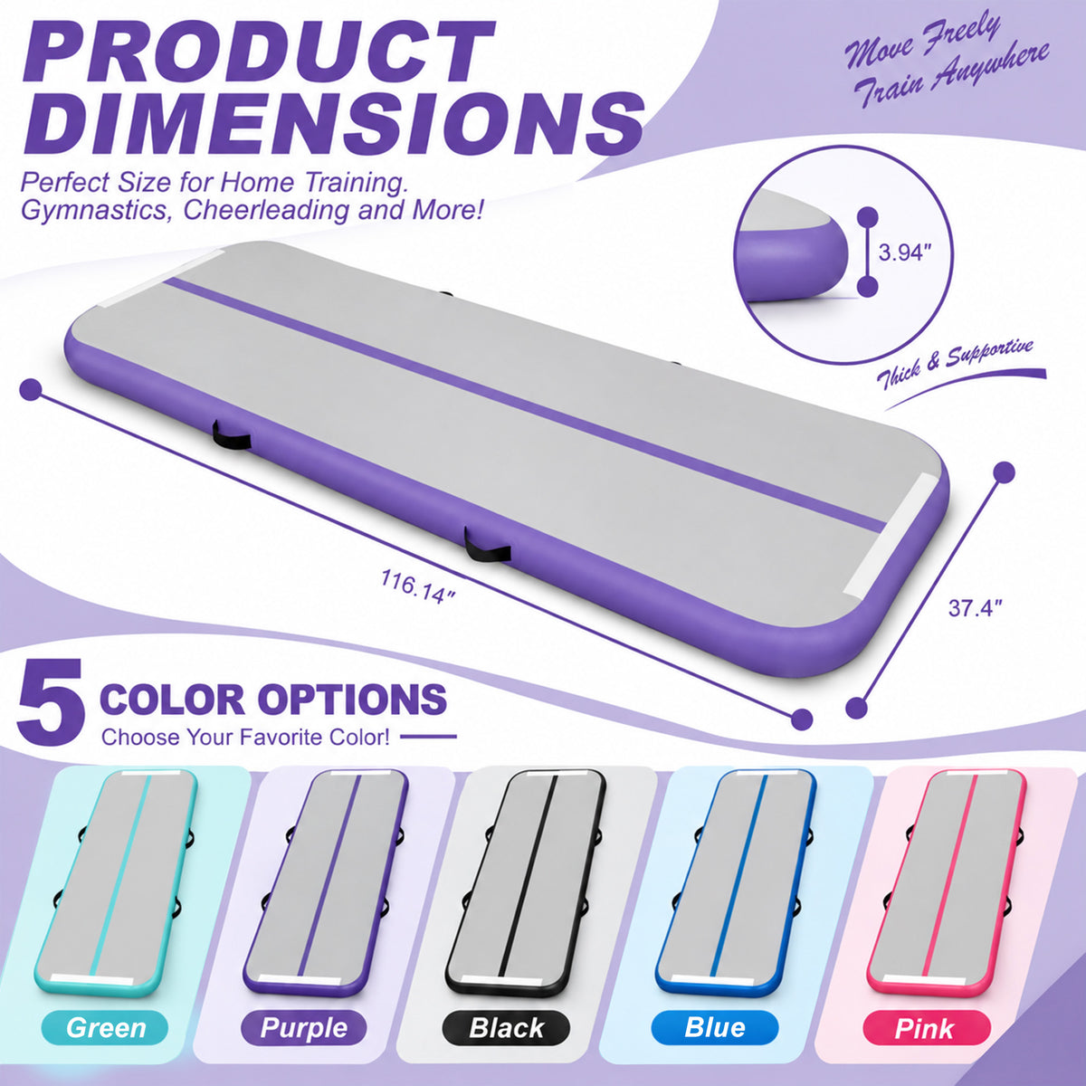 Fitvids 10 Ft Inflatable Gymnastics Mat, Air Track Mat, Electric Pump, Purple
