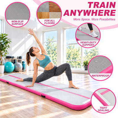 Fitvids 10 Ft Inflatable Gymnastics Mat, Air Track Mat with Electric Pump, Pink