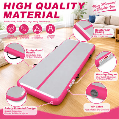 Fitvids 10 Ft Inflatable Gymnastics Mat, Air Track Mat with Electric Pump, Pink