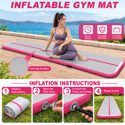 Fitvids 10 Ft Inflatable Gymnastics Mat, Air Track Mat with Electric Pump, Pink