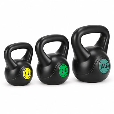 BalanceFrom Vinyl Kettlebell Set Strength Training Weights, 5lb, 10lb, and 15lb