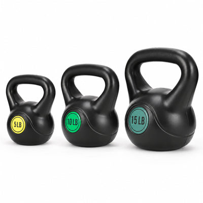 BalanceFrom Vinyl Kettlebell Set Strength Training Weights, 5lb, 10lb, and 15lb