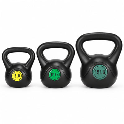 BalanceFrom Vinyl Kettlebell Set Strength Training Weights, 5lb, 10lb, and 15lb