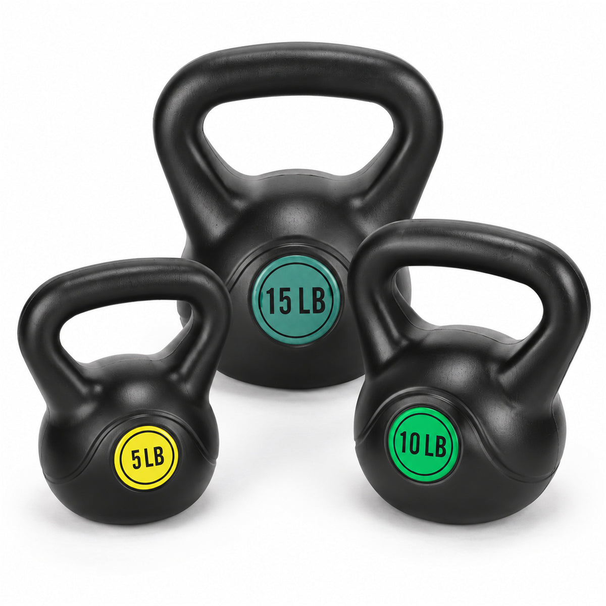 BalanceFrom Vinyl Kettlebell Set Strength Training Weights, 5lb, 10lb, and 15lb