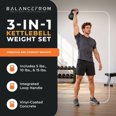 BalanceFrom Vinyl Kettlebell Set Strength Training Weights, (Open Box) - VMInnovations