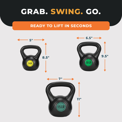 BalanceFrom Vinyl Kettlebell Set Strength Training Weights, (Open Box) - VMInnovations