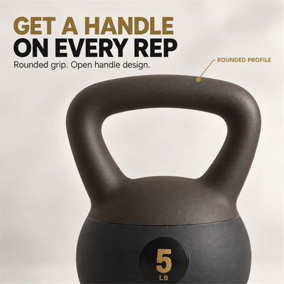 Fitvids Soft Kettlebell Ergonomic Grip, Iron & Sand Filled, 5 Pounds, Black
