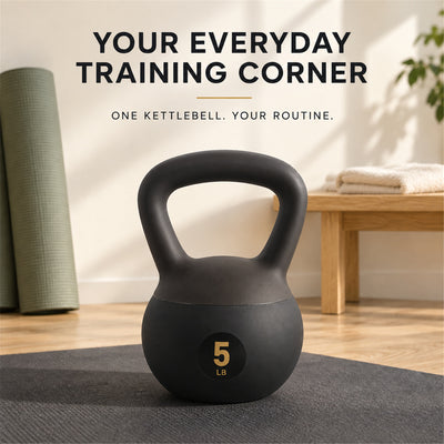 Fitvids Soft Kettlebell Ergonomic Grip, Iron & Sand Filled, 5 Pounds, Black