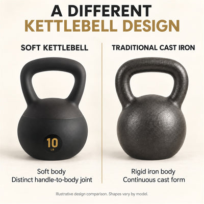 Fitvids Soft Kettlebell Ergonomic Grip, Iron & Sand Filled, 10 Pounds, Black