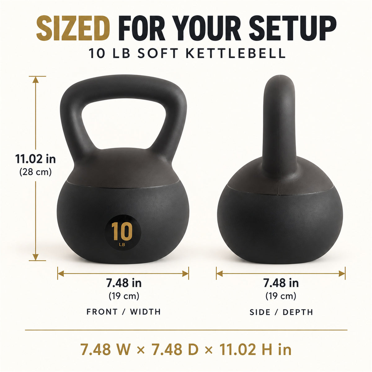 Fitvids Soft Kettlebell Ergonomic Grip, Iron & Sand Filled, 10 Pounds, Black