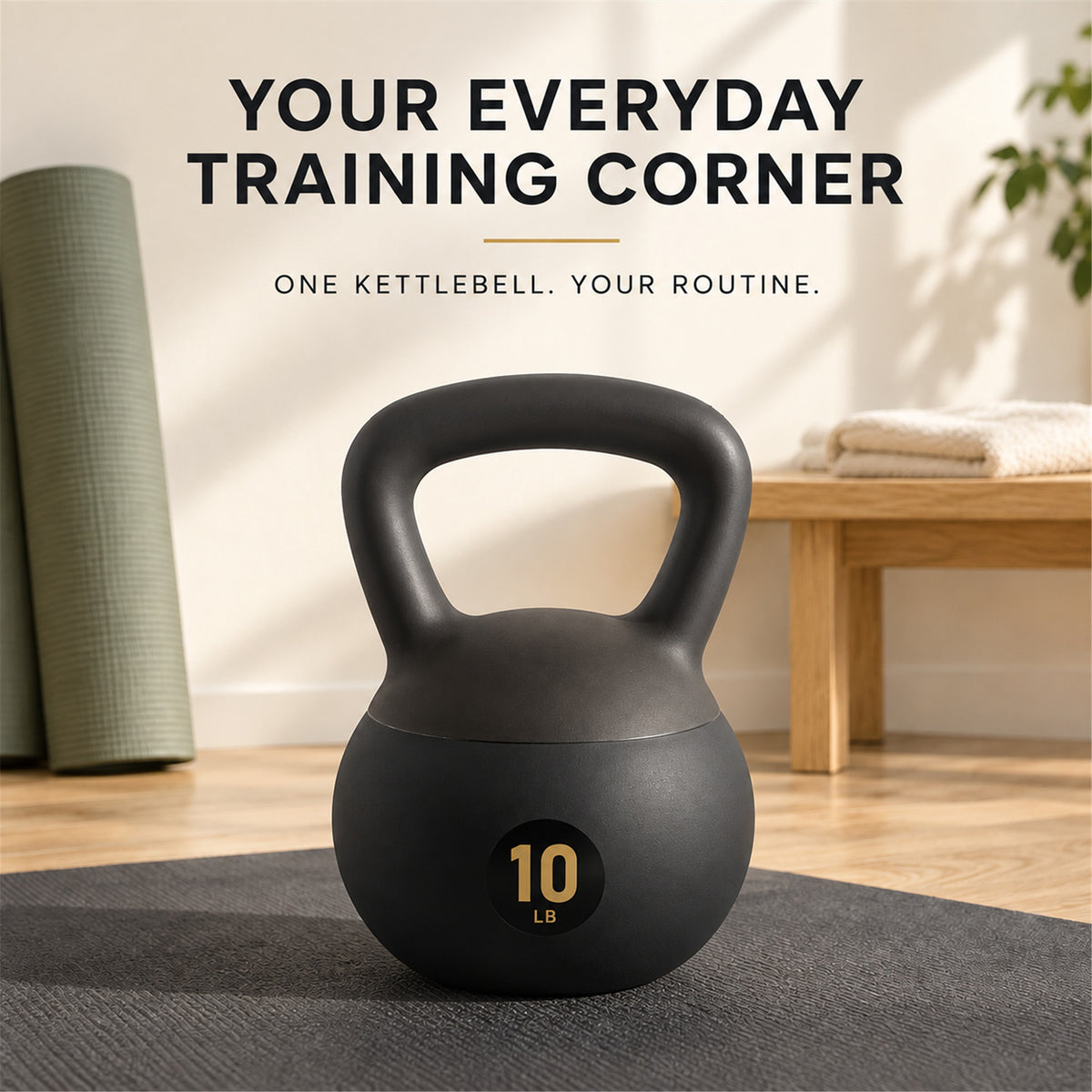Fitvids Soft Kettlebell Ergonomic Grip, Iron & Sand Filled, 10 Pounds, Black