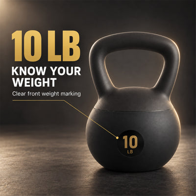 Fitvids Soft Kettlebell Ergonomic Grip, Iron & Sand Filled, 10 Pounds, Black