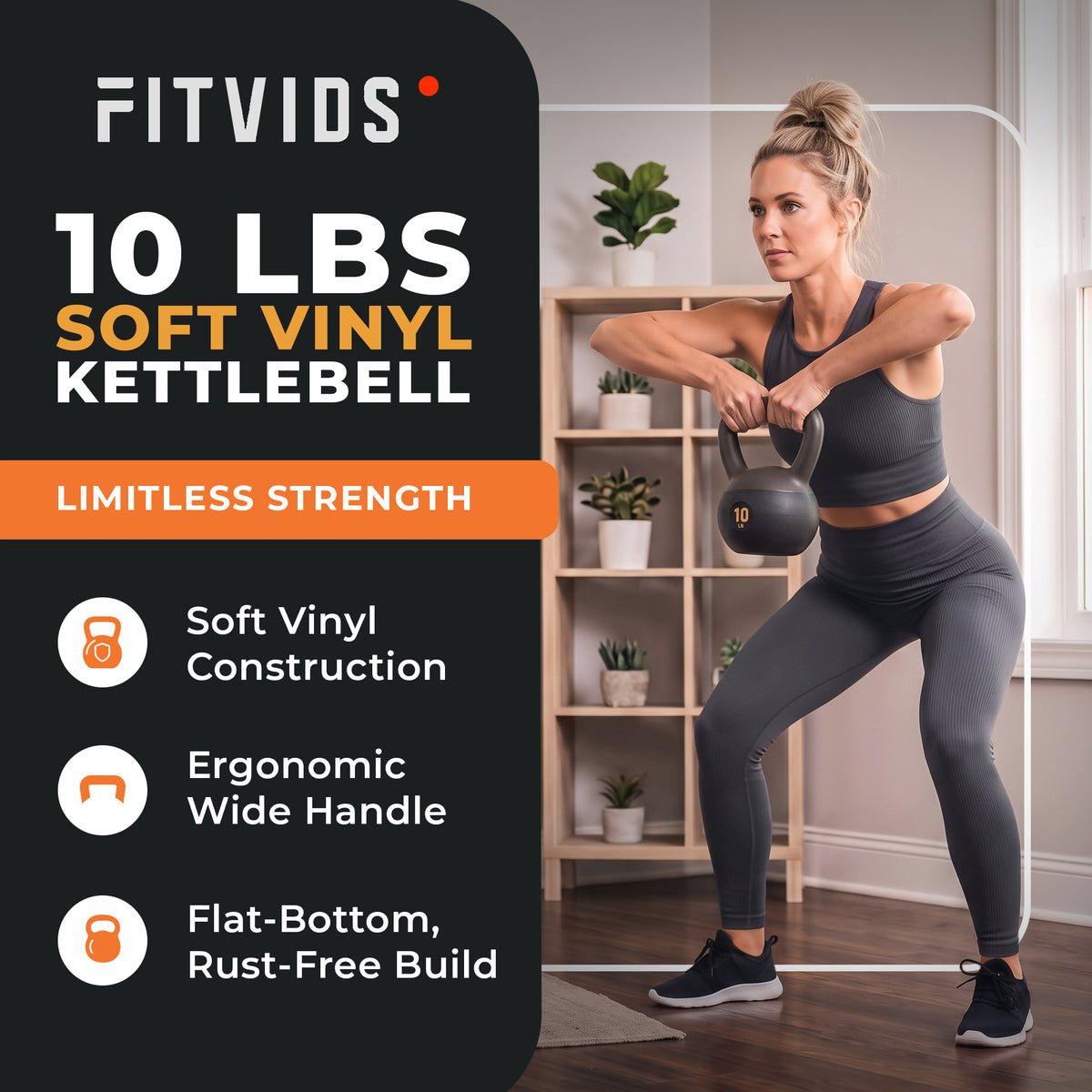 Fitvids Soft Kettlebell Ergonomic Grip, Iron & Sand Filled, 10 lb,  (Open Box) - VMInnovations