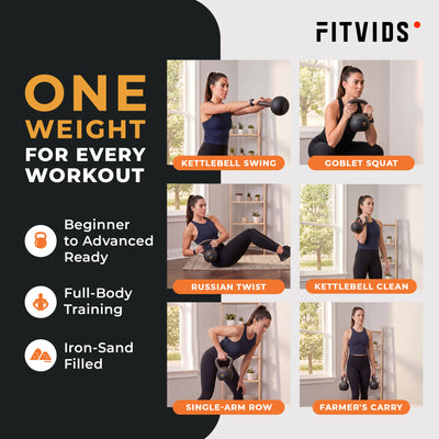 Fitvids Soft Kettlebell Ergonomic Grip, Iron & Sand Filled, 10 lb,  (Open Box) - VMInnovations