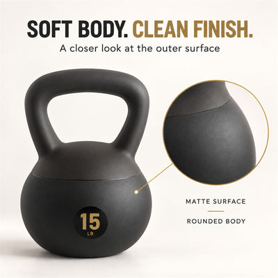 Fitvids Soft Kettlebell Ergonomic Grip, Iron & Sand Filled, 15 Pounds, Black