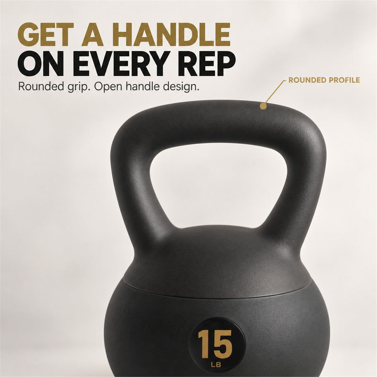 Fitvids Soft Kettlebell Ergonomic Grip, Iron & Sand Filled, 15 Pounds, Black